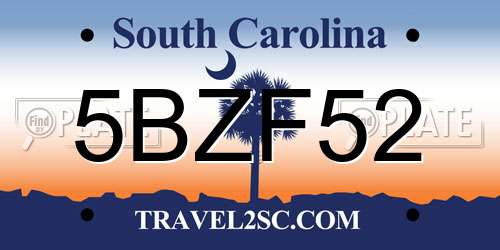 5BZF52 South Carolina License Plate