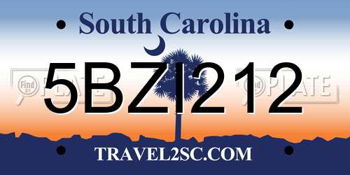 5BZI212 South Carolina License Plate