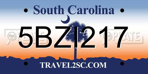 5BZI217 South Carolina License Plate