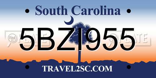 5BZI955 South Carolina License Plate