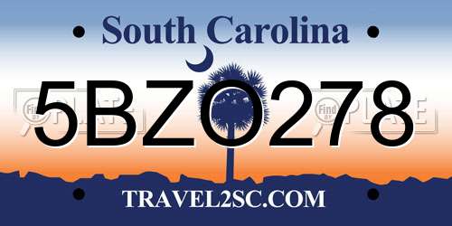 5BZO278 South Carolina License Plate