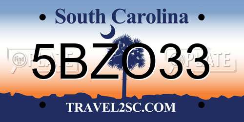 5BZO33 South Carolina License Plate