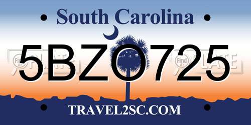 5BZO725 South Carolina License Plate
