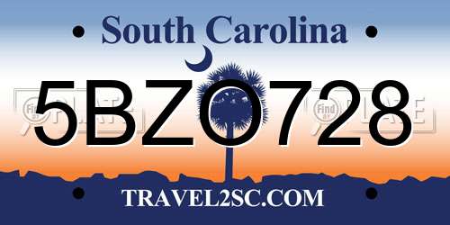 5BZO728 South Carolina License Plate