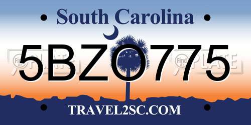 5BZO775 South Carolina License Plate