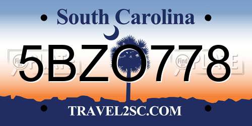 5BZO778 South Carolina License Plate