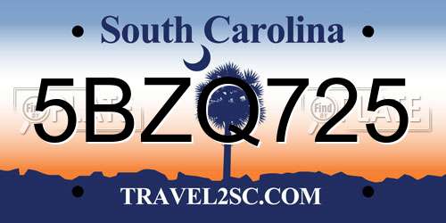 5BZQ725 South Carolina License Plate