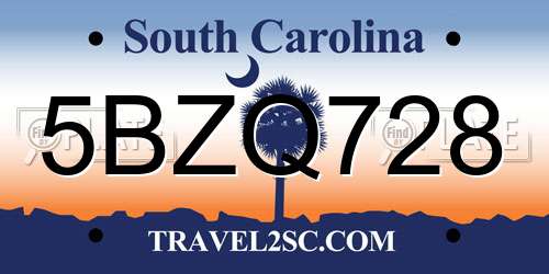 5BZQ728 South Carolina License Plate