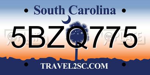 5BZQ775 South Carolina License Plate