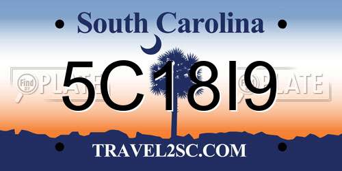 5C18I9 South Carolina License Plate