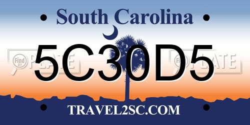 5C30D5 South Carolina License Plate