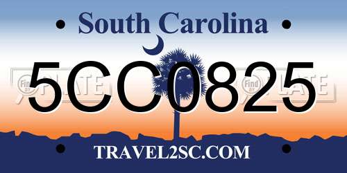 5CC0825 South Carolina License Plate