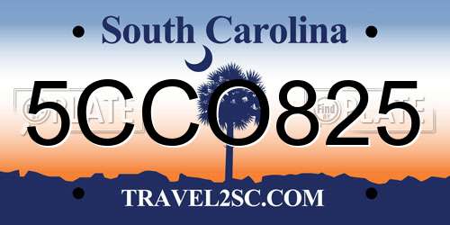 5CCO825 South Carolina License Plate