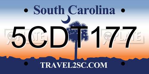 5CDT177 South Carolina License Plate