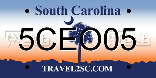 5CEO05 South Carolina License Plate