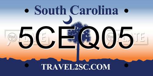 5CEQ05 South Carolina License Plate