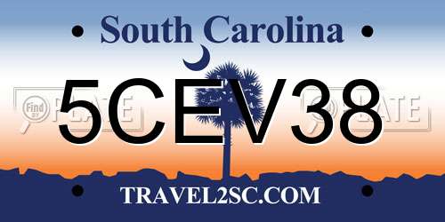 5CEV38 South Carolina License Plate