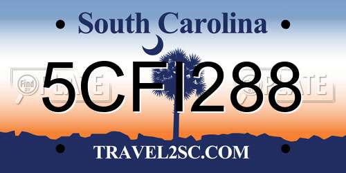5CFI288 South Carolina License Plate