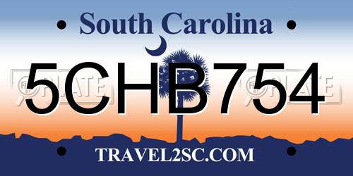 5CHB754 South Carolina License Plate