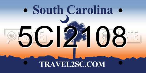 5CI2108 South Carolina License Plate