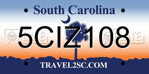 5CIZ108 South Carolina License Plate