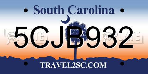 5CJB932 South Carolina License Plate
