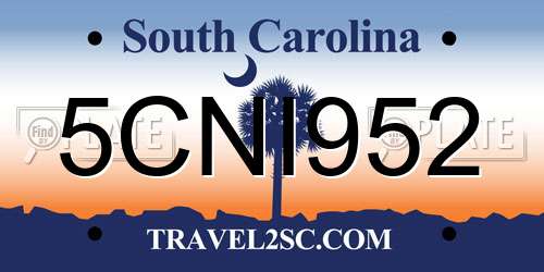 5CNI952 South Carolina License Plate