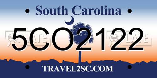 5CO2122 South Carolina License Plate