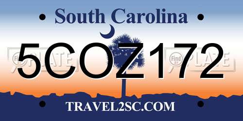 5COZ172 South Carolina License Plate