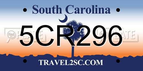 5CR296 South Carolina License Plate