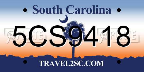 5CS9418 South Carolina License Plate
