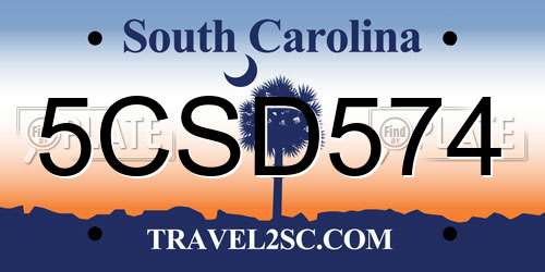 5CSD574 South Carolina License Plate