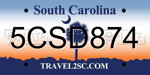5CSD874 South Carolina License Plate