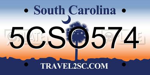 5CSO574 South Carolina License Plate