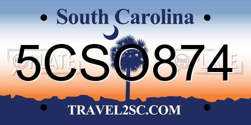 5CSO874 South Carolina License Plate