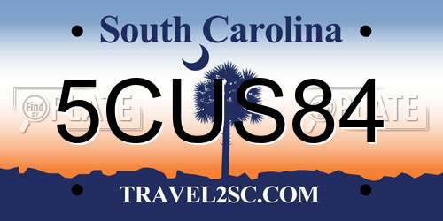 5CUS84 South Carolina License Plate