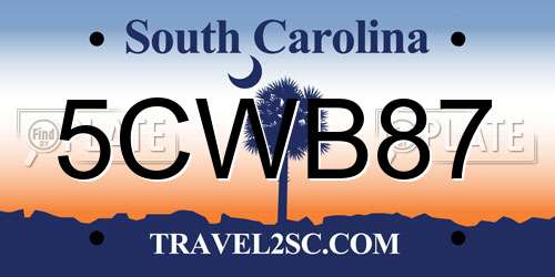 5CWB87 South Carolina License Plate