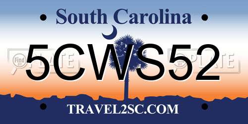 5CWS52 South Carolina License Plate