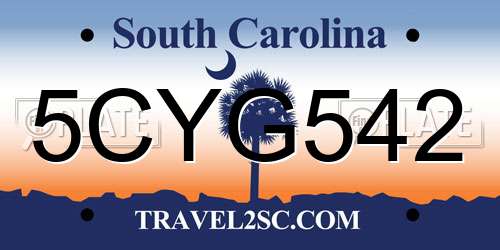 5CYG542 South Carolina License Plate