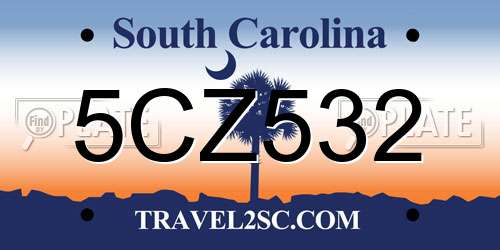 5CZ532 South Carolina License Plate