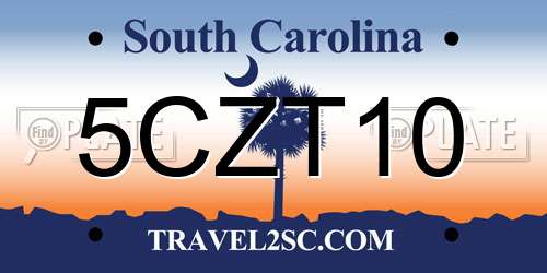 5CZT10 South Carolina License Plate