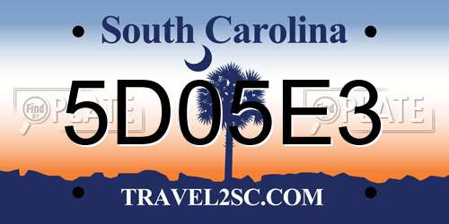 5D05E3 South Carolina License Plate