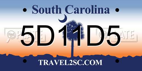 5D11D5 South Carolina License Plate