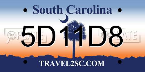 5D11D8 South Carolina License Plate
