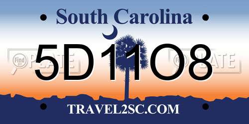 5D11O8 South Carolina License Plate