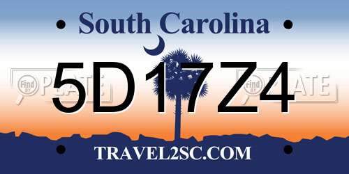 5D17Z4 South Carolina License Plate