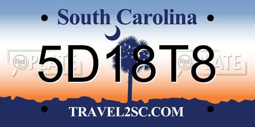 5D18T8 South Carolina License Plate
