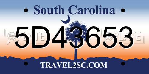 5D43653 South Carolina License Plate
