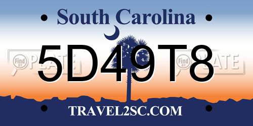 5D49T8 South Carolina License Plate