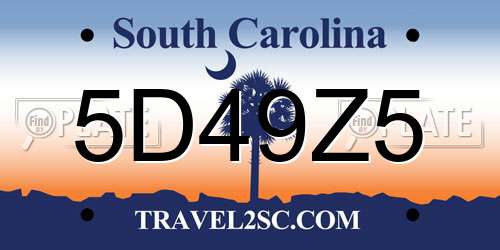 5D49Z5 South Carolina License Plate